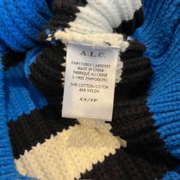 A.L.C. Matthews Pullover Sweater Cropped Crewneck Blue White Black Oversized XS - Picture 6 of 10